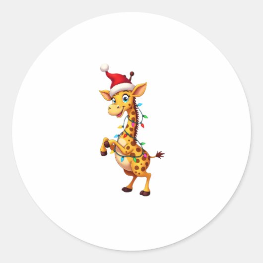 Giraffe Xmas Lighting Funny Santa Giraffe Christma Runder Aufkleber (Vorderseite)