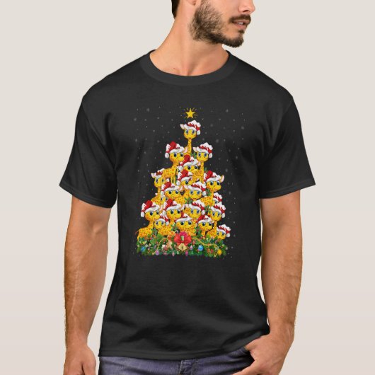 Giraffe Xmas Lights Santa Giraffe Christmas Tree T-Shirt (Vorderseite)
