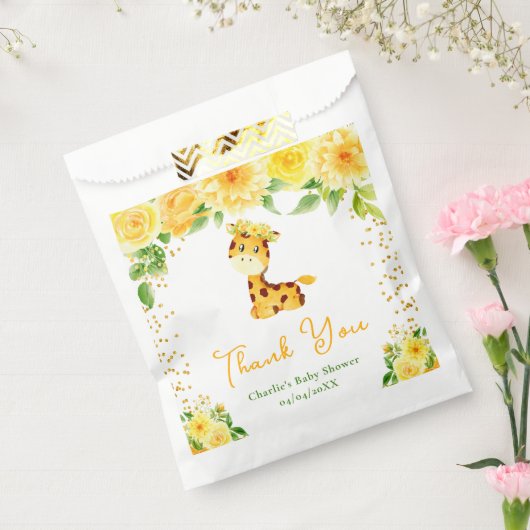 Giraffe Yellow Floral Baby Dusche Danke Geschenktütchen (Versiegelt)
