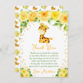 Giraffe Yellow Floral Baby Dusche Dankeskarte (Vorne/Hinten)