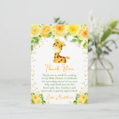 Giraffe Yellow Floral Baby Dusche Dankeskarte (Stehend Vorderseite)
