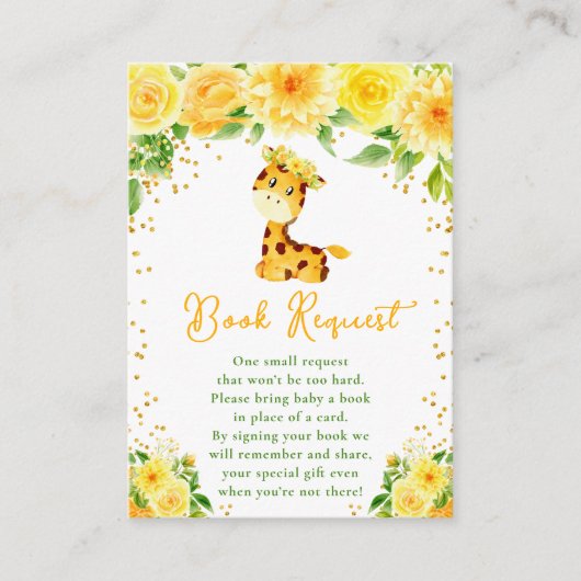 Giraffe Yellow Floral Baby Shooting Book Request Begleitkarte (Vorderseite)