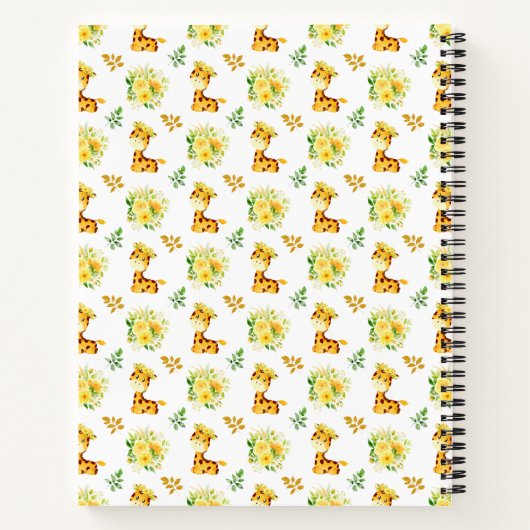 Giraffe Yellow Floral Baby Shooting Guest Book Notizblock (Rückseite)