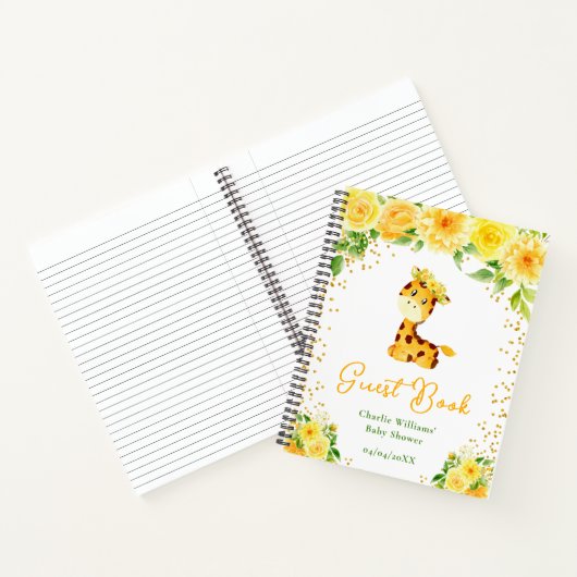 Giraffe Yellow Floral Baby Shooting Guest Book Notizblock (Innenseite)