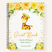 Giraffe Yellow Floral Baby Shooting Guest Book Notizblock (Vorderseite)