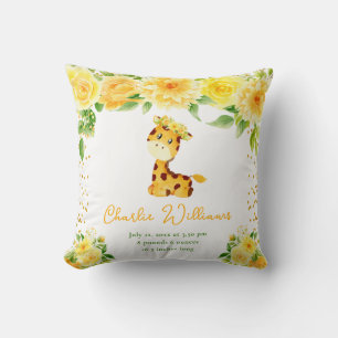 Giraffe Yellow Floral Birth Statistics Kissen