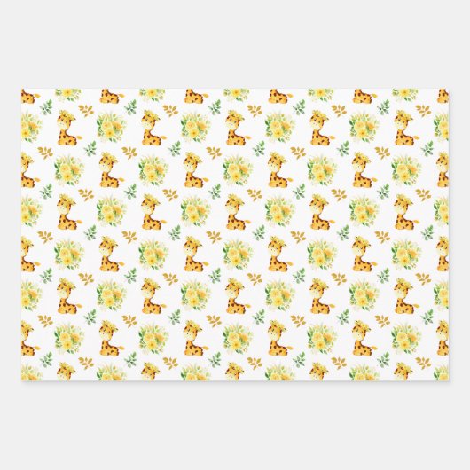Giraffe Yellow Floral Blume Geschenkpapier Set (Vorderseite 2)