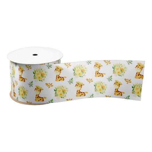 Giraffe Yellow Floral Blume Satinband (Spule)