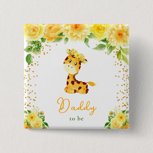 Giraffe Yellow Floral Daddy soll sein Button (Vorderseite)