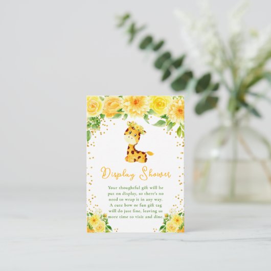Giraffe Yellow Floral Display Baby Dusche Begleitkarte (Stehend Vorderseite)