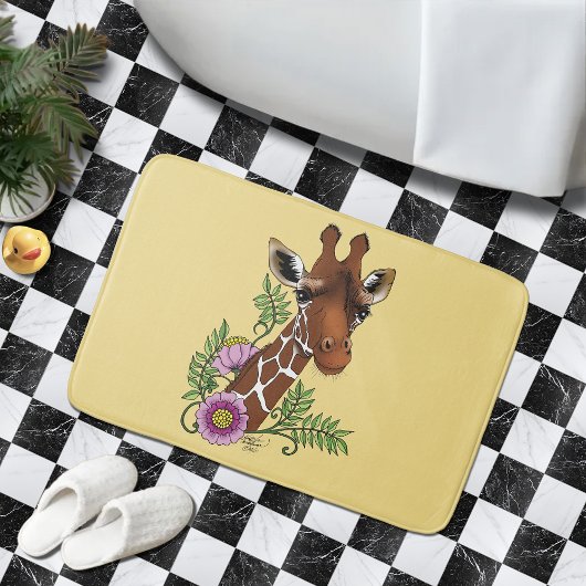 Giraffe Yellow Portrait-Blume Badematte