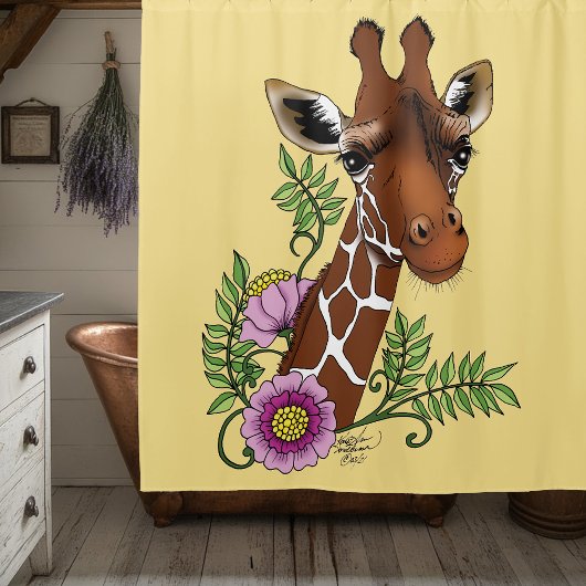 Giraffe Yellow Portrait-Blume Duschvorhang