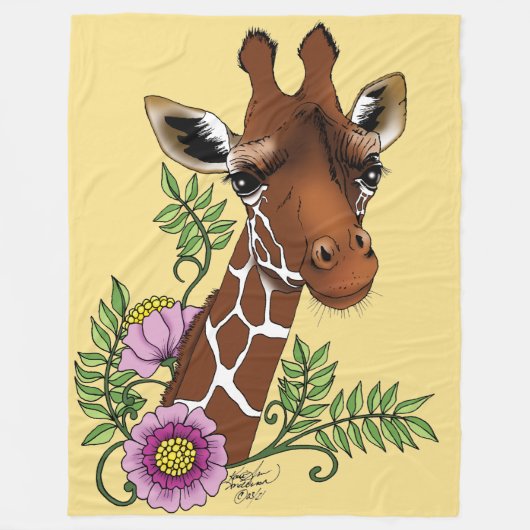 Giraffe Yellow Portrait-Blume Fleecedecke (Vorderseite)
