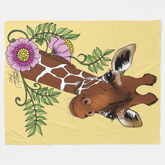 Giraffe Yellow Portrait-Blume Fleecedecke (Vorderseite (Horizontal))