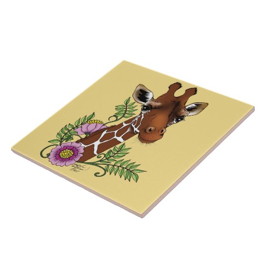 Giraffe Yellow Portrait-Blume Fliese (Seite)