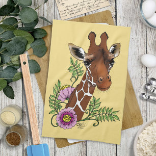 Giraffe Yellow Portrait-Blume Geschirrtuch