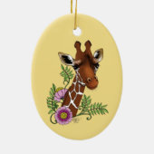 Giraffe Yellow Portrait-Blume Keramik Ornament (Hinten)