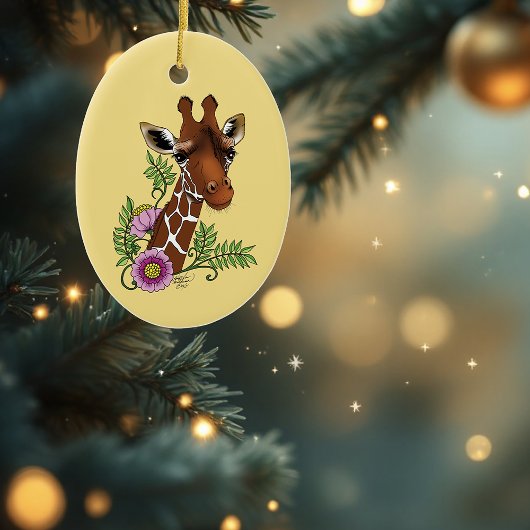 Giraffe Yellow Portrait-Blume Keramik Ornament