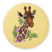 Giraffe Yellow Portrait-Blume Keramikknauf (Vorderseite)
