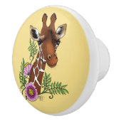 Giraffe Yellow Portrait-Blume Keramikknauf (Rechts)