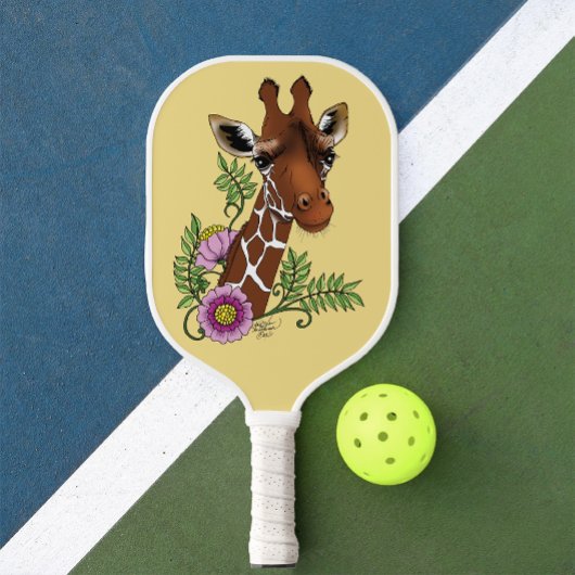 Giraffe Yellow Portrait-Blume Pickleball Schläger