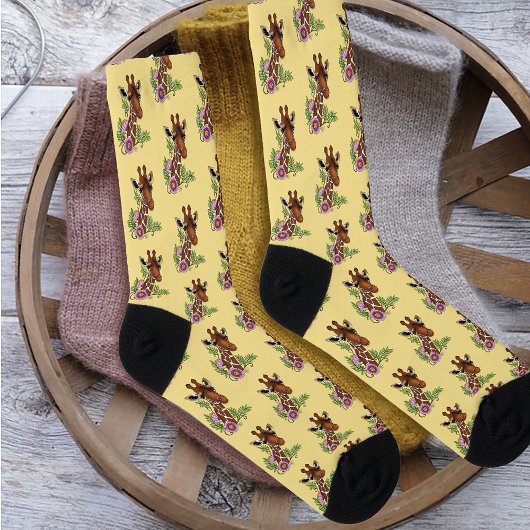 Giraffe Yellow Portrait-Blume Socken