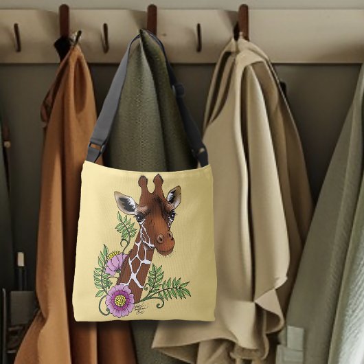 Giraffe Yellow Portrait-Blume Tragetaschen Mit Langen Trägern