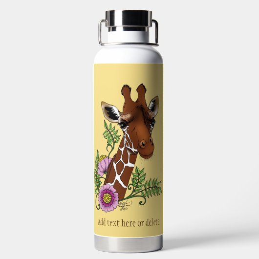 Giraffe Yellow Portrait-Blume Trinkflasche (Rückseite)