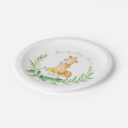 Giraffe Zoo Jungle Animals Kinderdusche Pappteller (Schrägansicht)