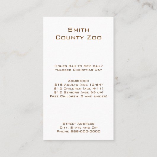 Giraffe Zoologin Business Card Visitenkarte (Rückseite)