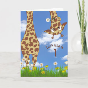 Giraffe zum ersten Geburtstag auf Gras Karte