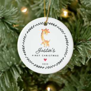 Giraffe zum ersten Weihnachten des Babys Keramik Ornament