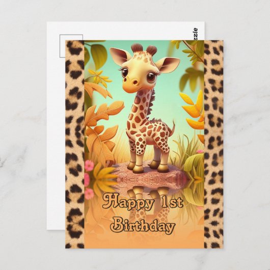 Giraffe zum Geburtstag für Kinder Postkarte (Vorne/Hinten)