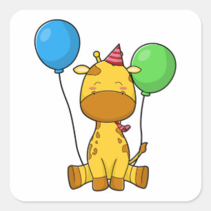 Giraffe zum Geburtstag mit Balloons Quadratischer Aufkleber