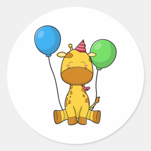 Giraffe zum Geburtstag mit Balloons Runder Aufkleber (Vorderseite)