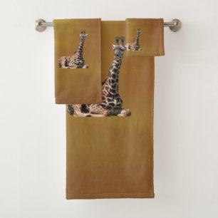 Giraffen am Sonnenuntergangbraun Badhandtuch Set