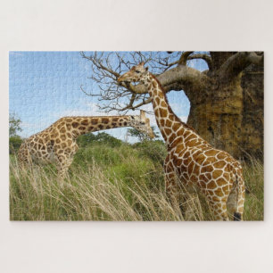 Giraffen auf dem afrikanischen Feld durch Bäume Puzzle