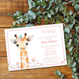 Giraffen-Baby-Party-Einladung, rosa Mädchen-Giraff Einladung