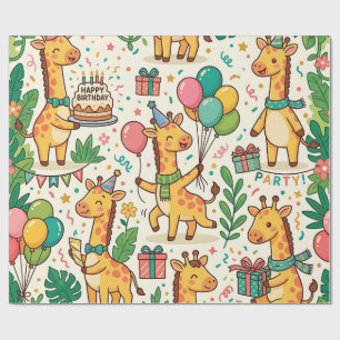 Giraffen-Ballon-Geburtstag-Geschenkpapier Geschenkpapier