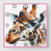 Giraffen bei Sonnenuntergang in der Savanne Quadratische Wanduhr (Vorderseite)