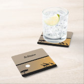 Giraffen bei Sonnenuntergang mit Vollmond Rechteckiger Pappuntersetzer (Vor Ort)