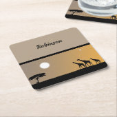 Giraffen bei Sonnenuntergang mit Vollmond Rechteckiger Pappuntersetzer (angewinkelt)