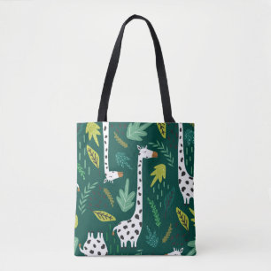 Giraffen, Blätter, handgezeichneter Hintergrund. F Tasche