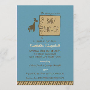 Giraffen-blaue Baby-Duschen-Einladung Einladung