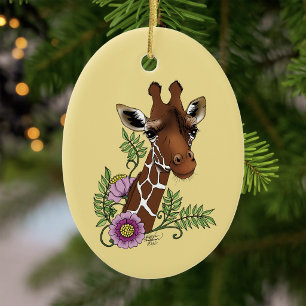 Giraffen-Blumen-Gelb-Niedlich-Wildlife Keramik Ornament