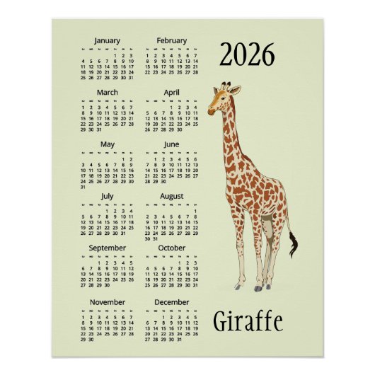 Giraffen-Design 2026 Kalenderposter Poster (Vorderseite)