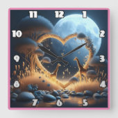 Giraffen, die die Liebe unter einem Himmel des Mon Quadratische Wanduhr (Vorderseite)