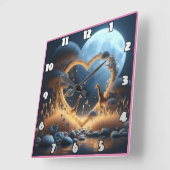 Giraffen, die die Liebe unter einem Himmel des Mon Quadratische Wanduhr (Winkel)