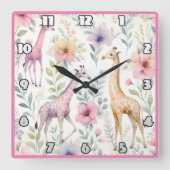 Giraffen, die unter farbenprächtigem Blattwerk in Quadratische Wanduhr (Vorderseite)