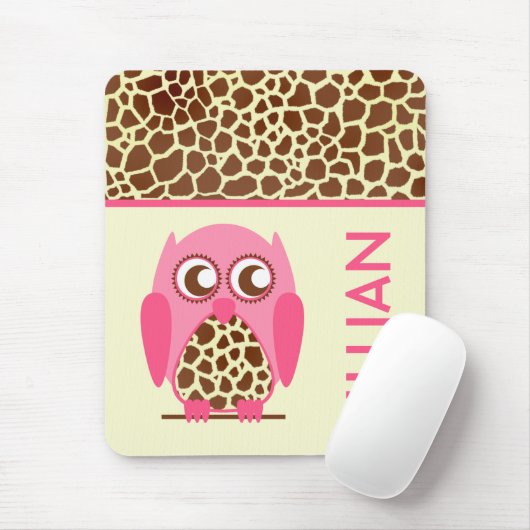 Giraffen-Druck u. rosa Eule personalisiertes Mousepad (Mit Mouse)